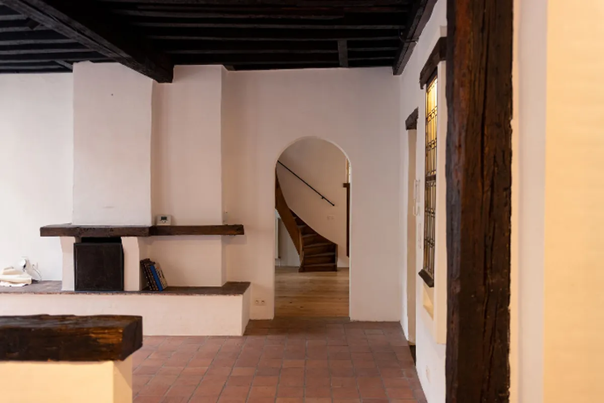 A historic beamed interior in the piano experience centre